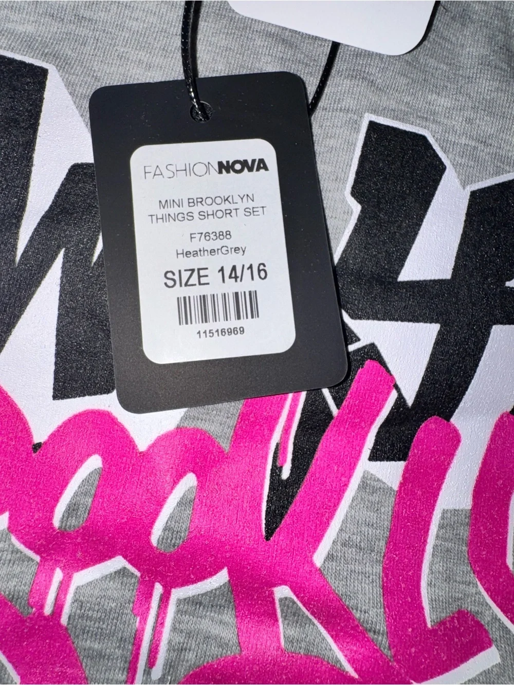 Fashion Nova Kids Gray Set with Pink & Black Graphic